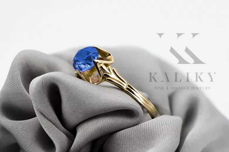 Винтаж украшения Кольцо Сапфир 14-кв Желтое золото vrc023y